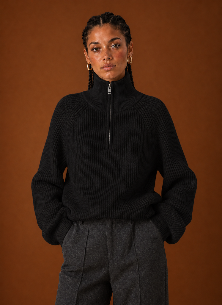Women's Quarter-Zip Knit Jumper – Black