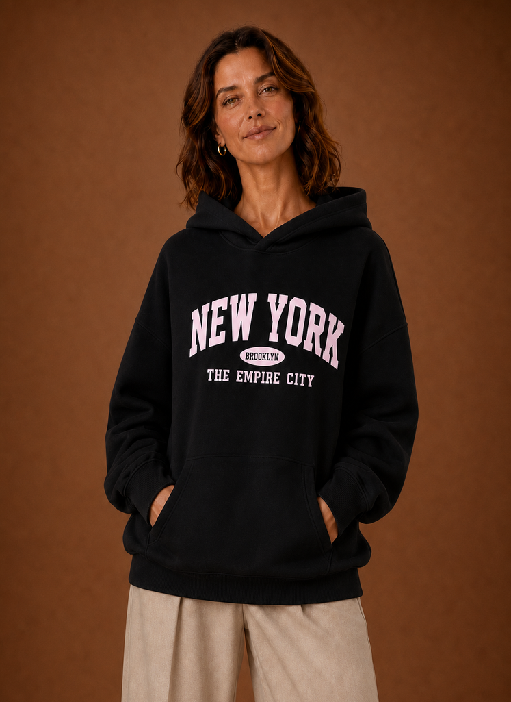 Women's Oversized Graphic Print Hoodie – Black