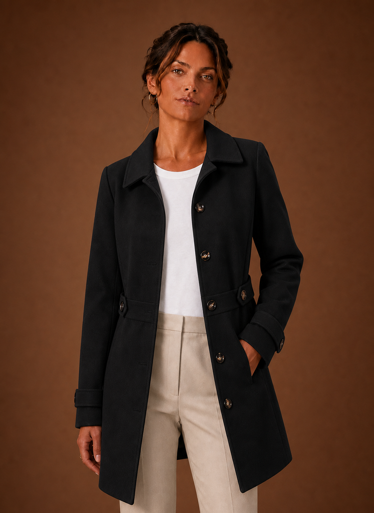 Women's Mid-Length Button-Front Trench Coat – Black