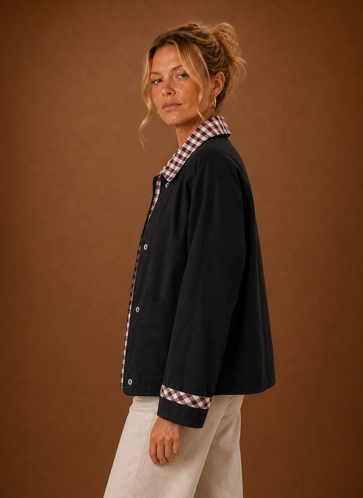 Women's Barn Jacket with Check Collar