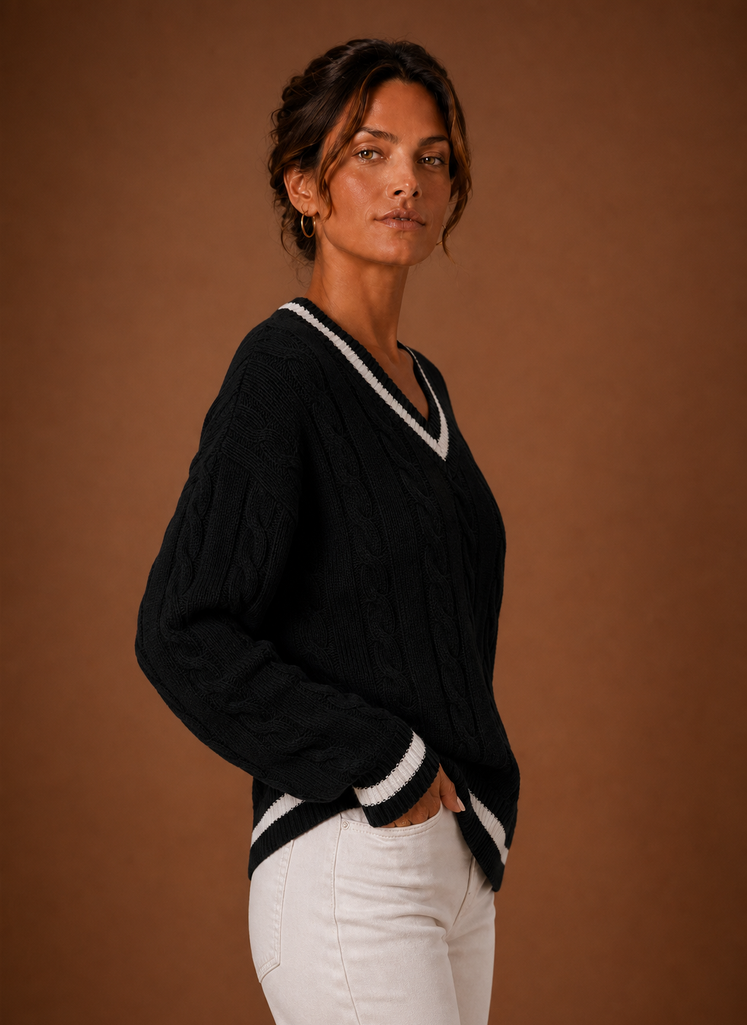 Women's V-Neck Cable-Knit Jumper