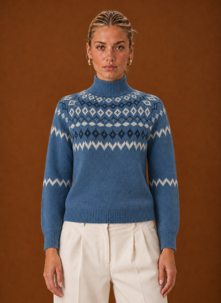 Women's Nordic Fair Isle Turtleneck Jumper – Blue