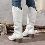 Women's Embroidered Western Boots with Wide Calf and Block Heel