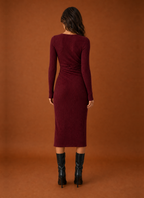 Women's Ribbed Twist-Front Bodycon Midi Sweater Dress with Slit