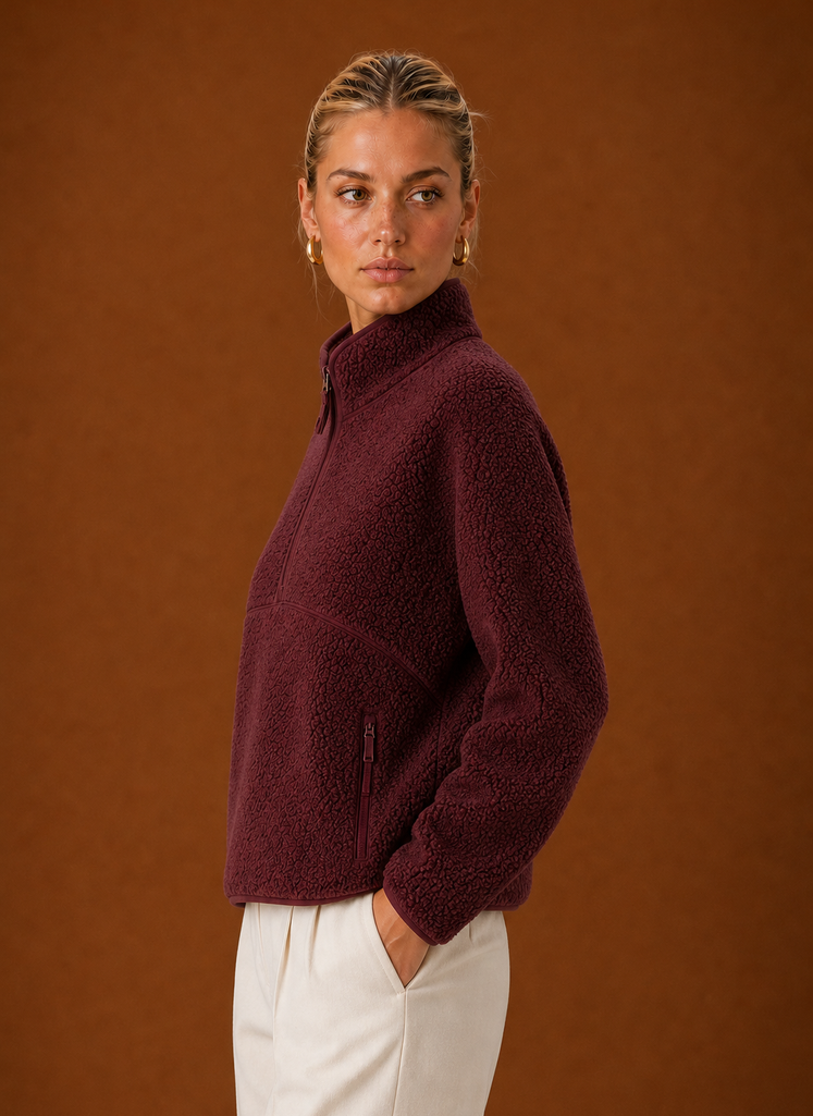 Women's Oversized Sherpa Fleece Quarter-Zip Sweatshirt