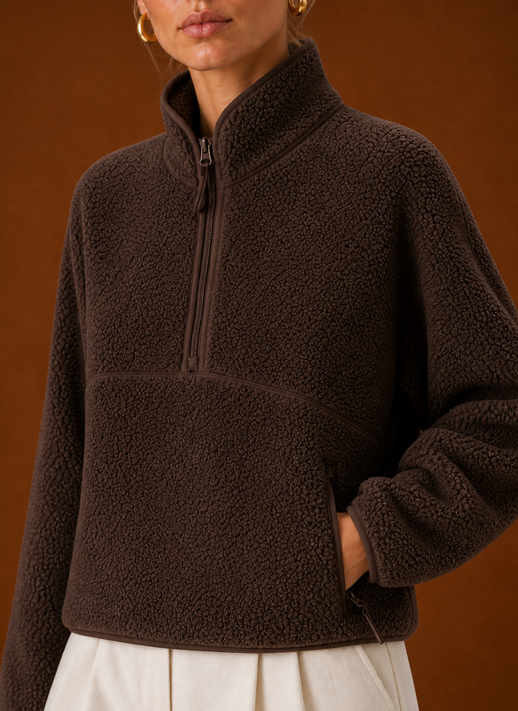 Women's Oversized Sherpa Fleece Quarter-Zip Sweatshirt