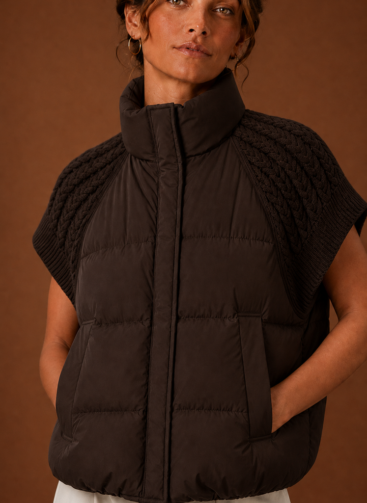 Women's Sleeveless Puffer Gilet with Knit Shoulders