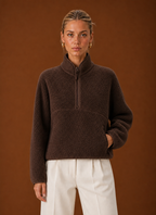Women's Oversized Sherpa Fleece Quarter-Zip Sweatshirt – Chocolate Brown