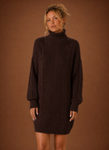 Women's Turtleneck Knit Sweater Dress – Chocolate Brown