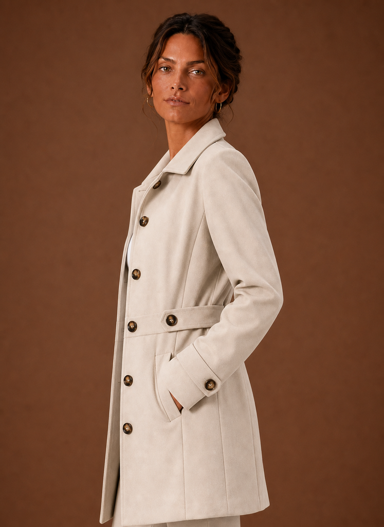 Women's Mid-Length Button-Front Trench Coat