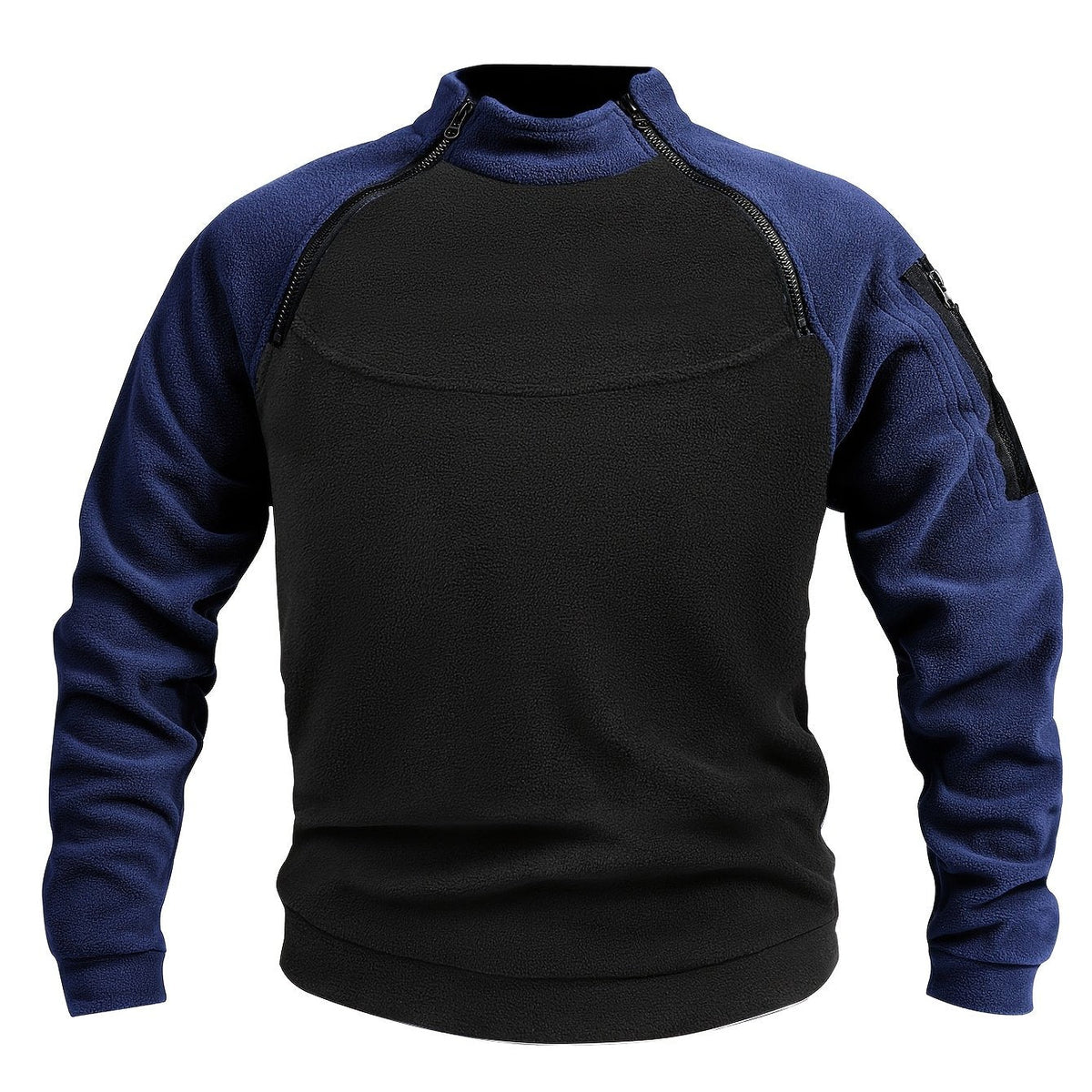 Women's Mock Neck Pullover with Zip Trim – Black With Blue Insert