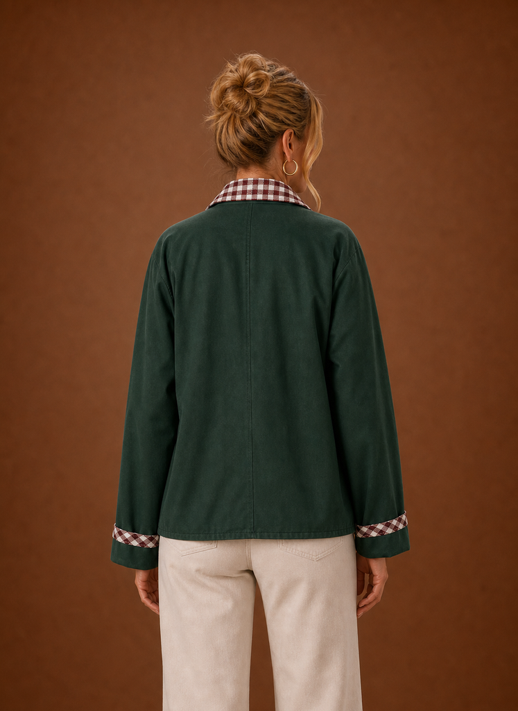 Women's Barn Jacket with Check Collar