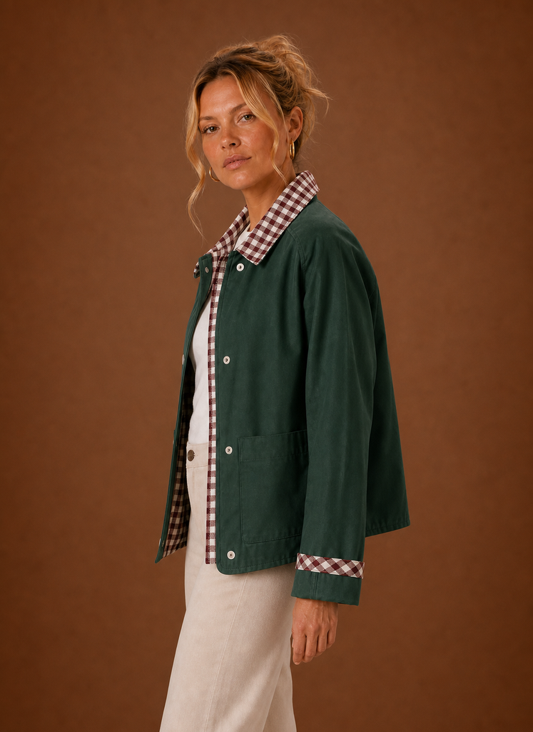 Women's Barn Jacket with Check Collar
