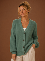 Women's V-Neck Button-Front Knit Cardigan – Green