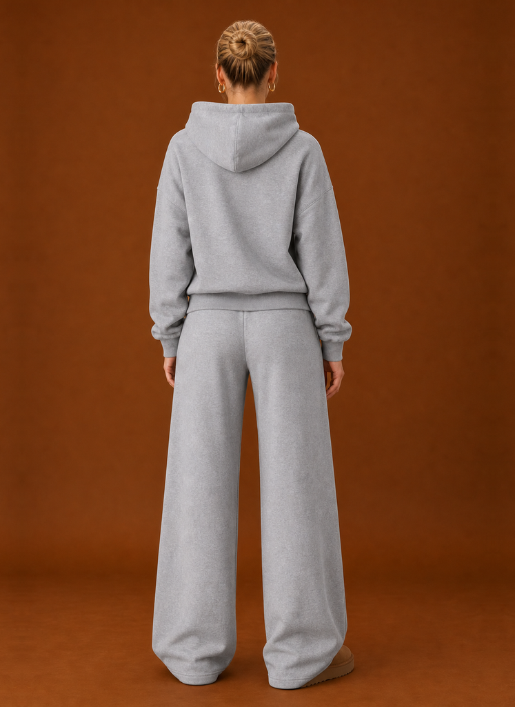 Women's Hoodie & Wide-Leg Joggers Tracksuit Set – Light Grey