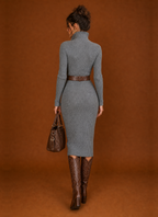 Women's Knee-Length Long-Sleeve Sweater Dress
