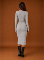 Women's Ribbed Twist-Front Bodycon Midi Sweater Dress with Slit