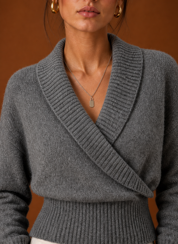 Women's Shawl-Collar Ribbed Wrap Jumper
