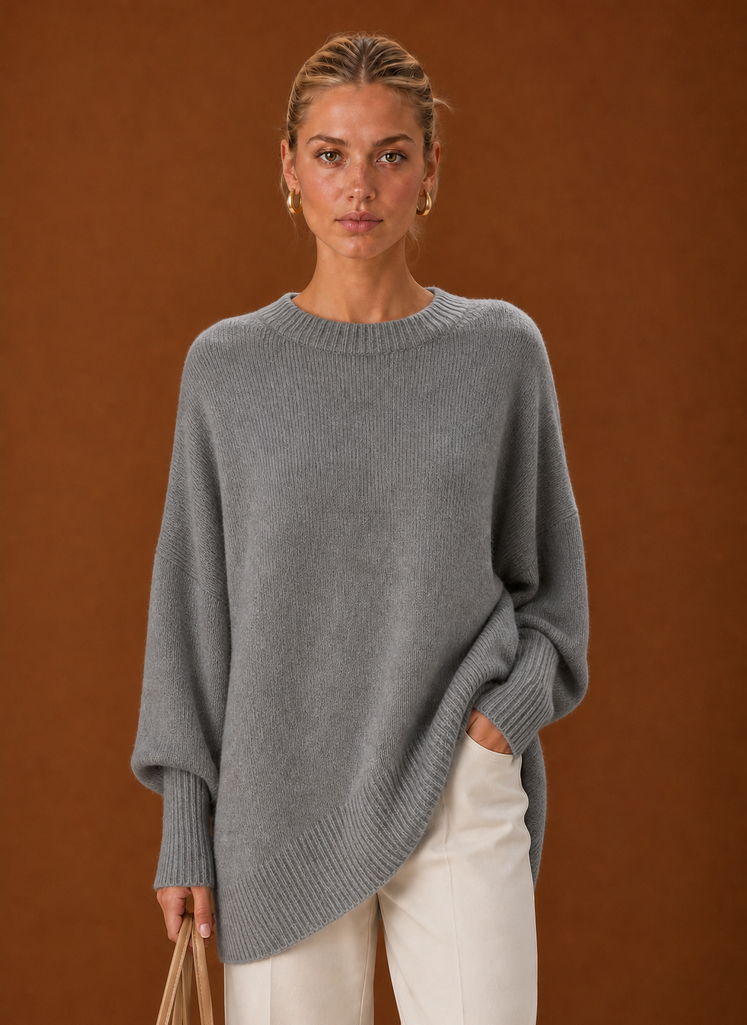 Women's Oversized Crew-Neck Knit Jumper – Grey