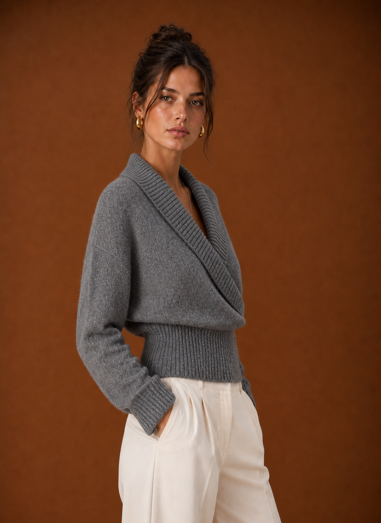 Women's Shawl-Collar Ribbed Wrap Jumper