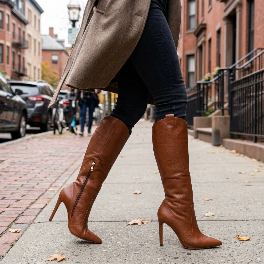 Women's Pointed-Toe Stiletto Knee-High Boots with Side Zip