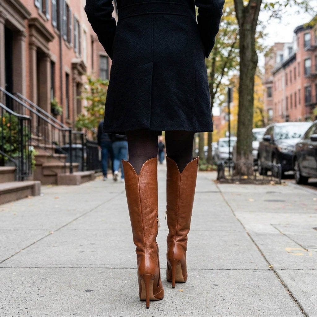Women's Pointed-Toe Stiletto Knee-High Boots with Side Zip