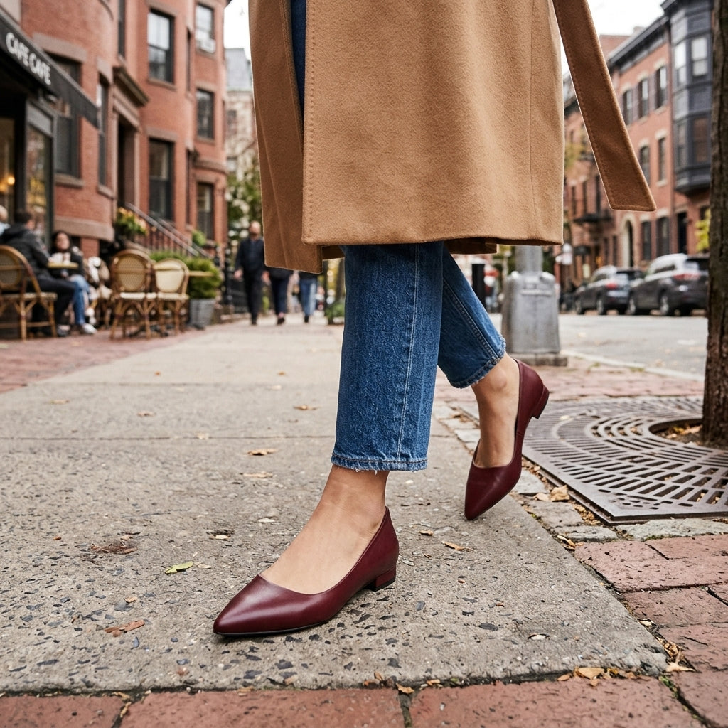 Women's Pointed-Toe Low-Heel Slip-On Court Shoes