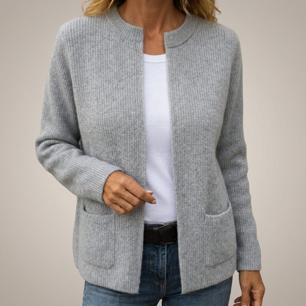 Women's Longline Rib Knit Pocket Cardigan – Grey