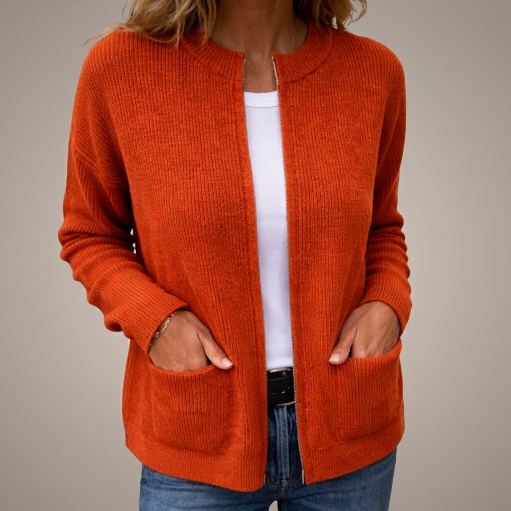 Women's Longline Rib Knit Pocket Cardigan – Orange