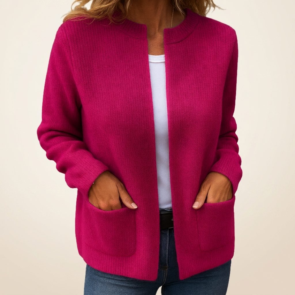 Women's Longline Rib Knit Pocket Cardigan – Red Pink