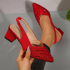 Women's Textured Sparkle Court Shoes with Block Heel