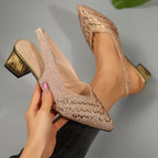 Women's Textured Sparkle Court Shoes with Block Heel