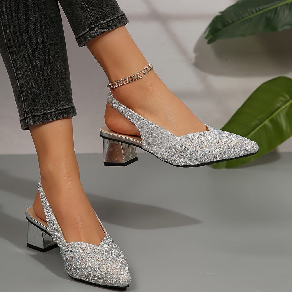Women's Textured Sparkle Court Shoes with Block Heel