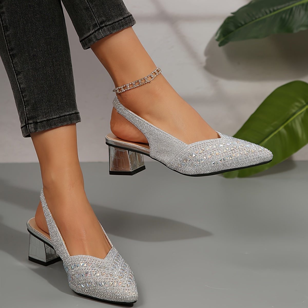 Women's Textured Sparkle Court Shoes with Block Heel