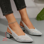 Women's Textured Sparkle Court Shoes with Block Heel