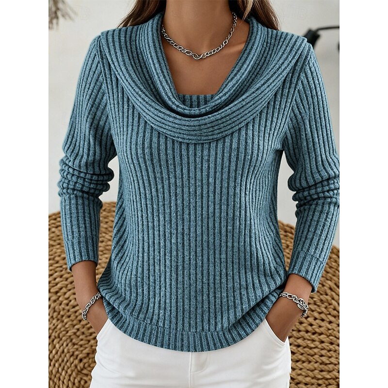 Women's Soft Draped Neck Rib Knit Jumper – Peacock Blue