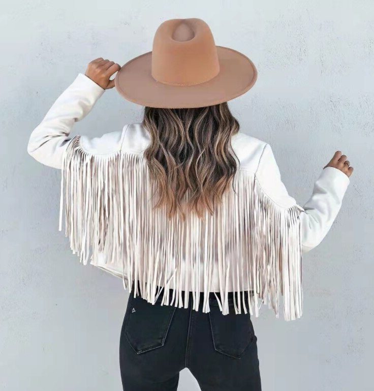 Women's Faux Suede Jacket with Fringe Sleeves