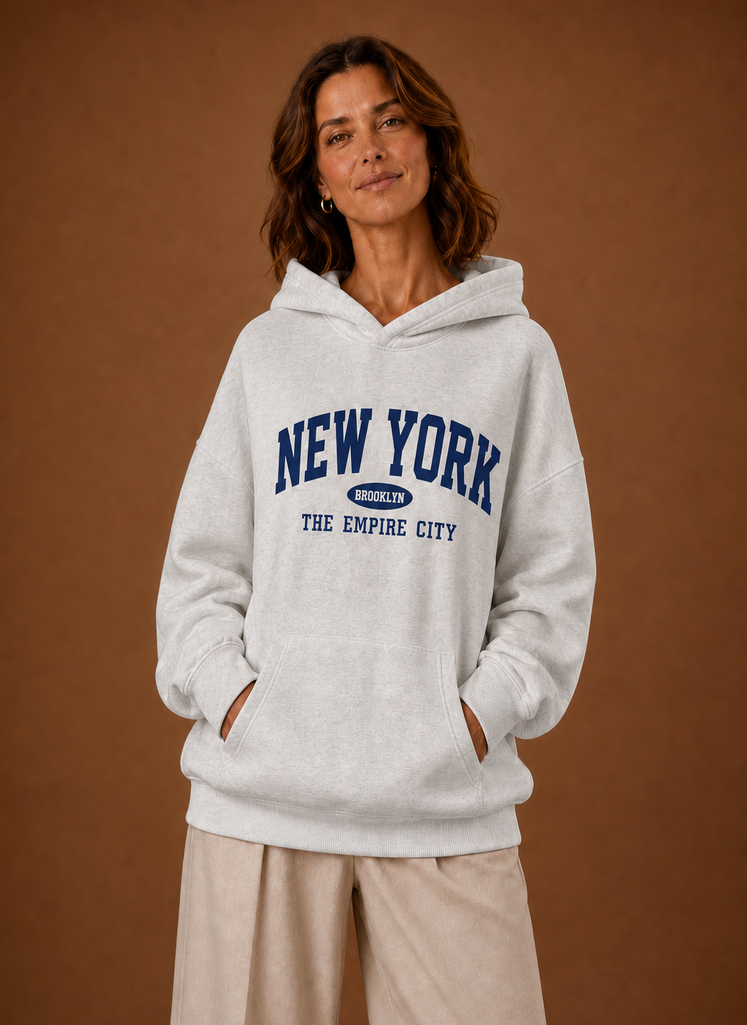 Women's Oversized Graphic Print Hoodie – Light Grey