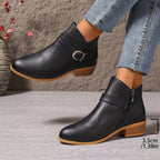 Women's Round Toe Chelsea Boots with Buckle Strap Detail