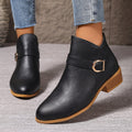 Women's Round Toe Chelsea Boots with Buckle Strap Detail – Black