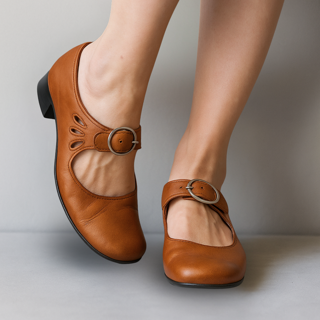 Women's Buckled Ankle-Strap Court Shoes – Brown