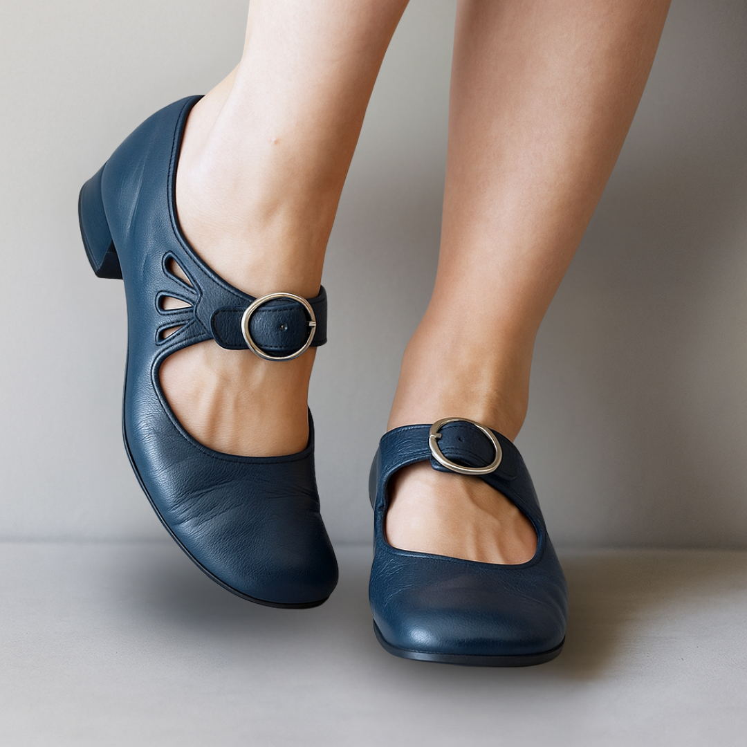 Women's Buckled Ankle-Strap Court Shoes – Blue