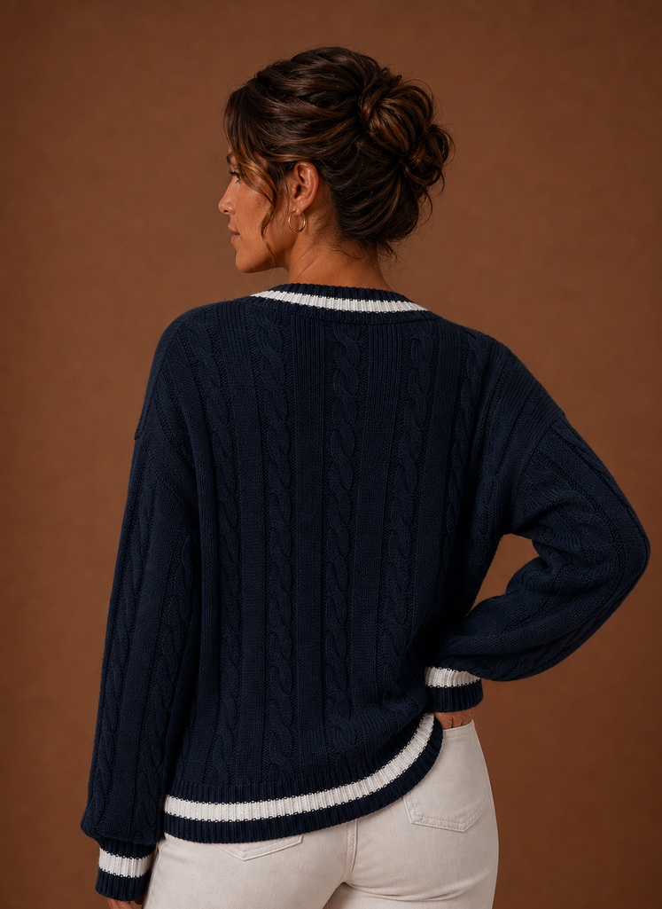 Women's V-Neck Cable-Knit Jumper