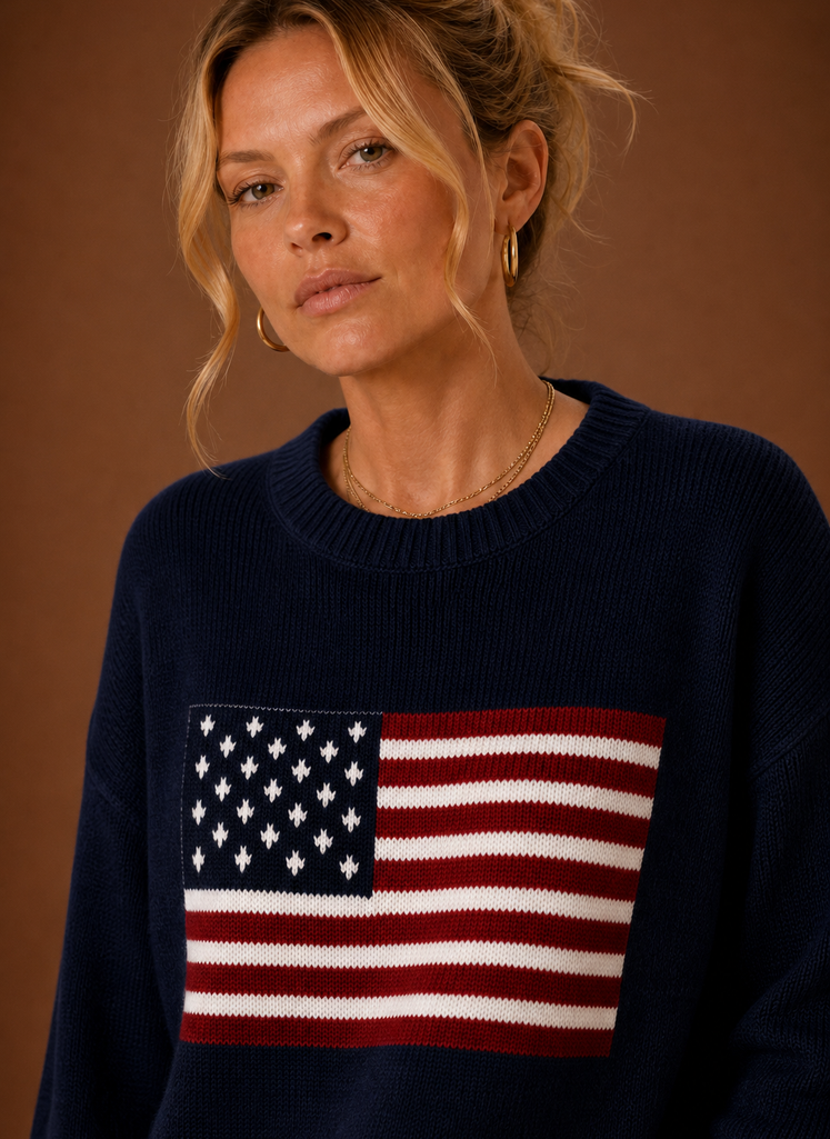 Women's Crew-Neck American Flag Knit Jumper