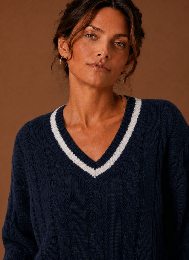 Women's V-Neck Cable-Knit Jumper