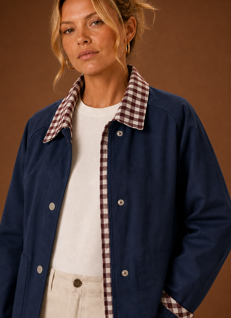Women's Barn Jacket with Check Collar