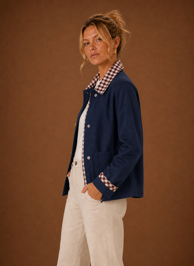 Women's Barn Jacket with Check Collar