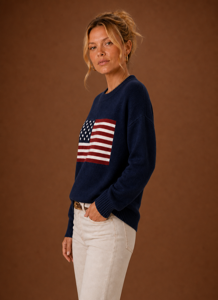 Women's Crew-Neck American Flag Knit Jumper