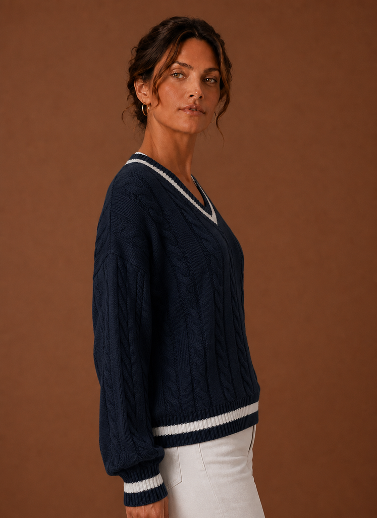 Women's V-Neck Cable-Knit Jumper