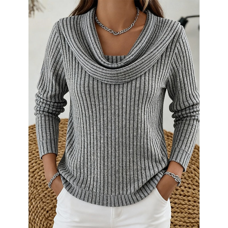 Women's Soft Draped Neck Rib Knit Jumper – Grey